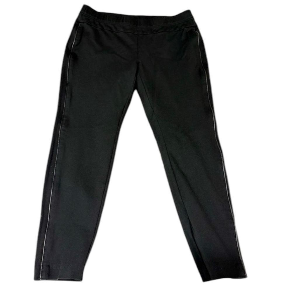 J. Jill Ponte Knit Leggings Black Pant Faux Leather Side Seam Pull On Size M P